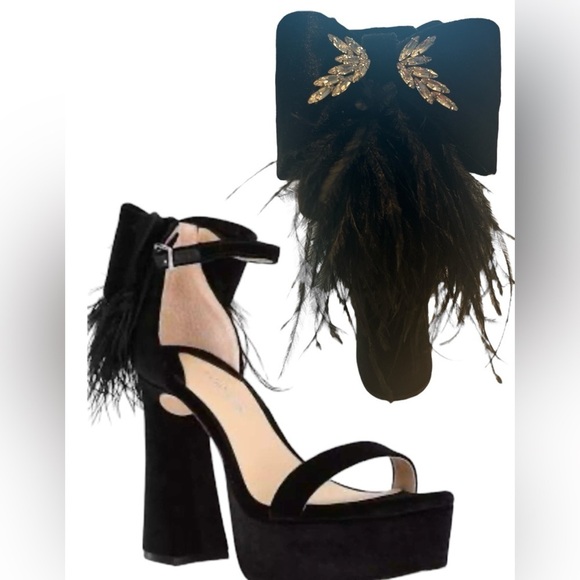 Antonio Melani Janie Black Velvet Platform Angel Rhinestone Bow Feather Size 7.5 - Picture 16 of 16